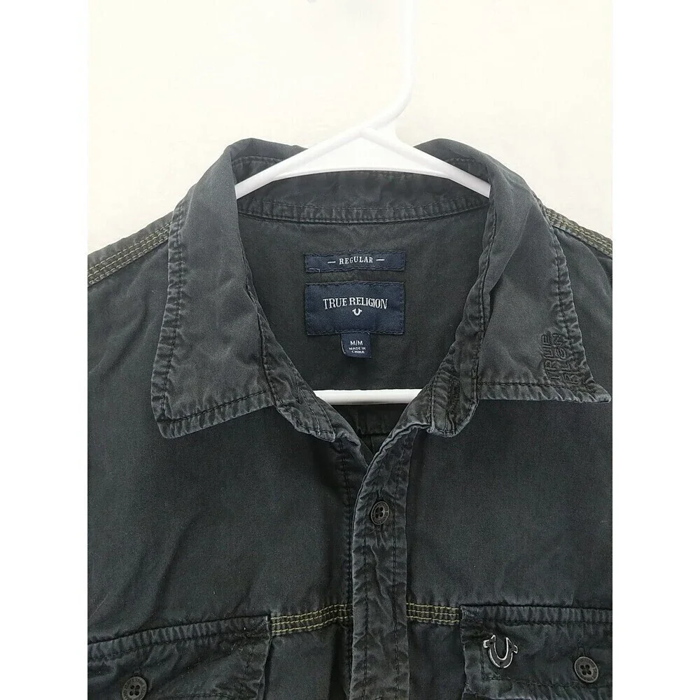 True Religion Regular Fit Mens Medium Black Button-Down Long Sleeve Shirt